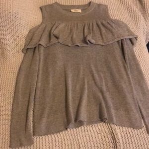 Open shoulder gray sweater